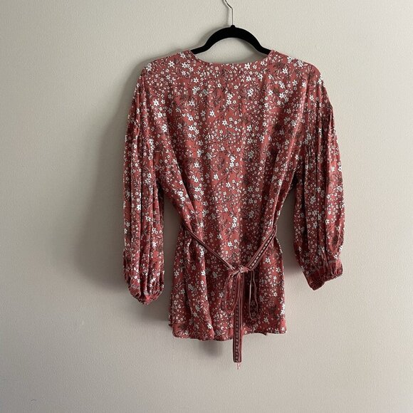 Max Edition Women Sz S Multicolor Floral Tie-Waisted 3/4 Sleeve V-Neck Top - Picture 10 of 11